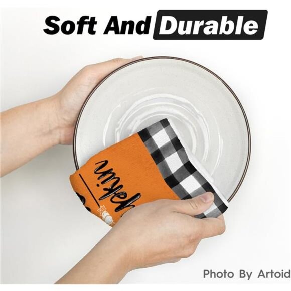 Artoid Mode Buffalo Plaid Truck Hello Pumpkin Fall Kitchen Towels Dish Towels, - Picture 6 of 7